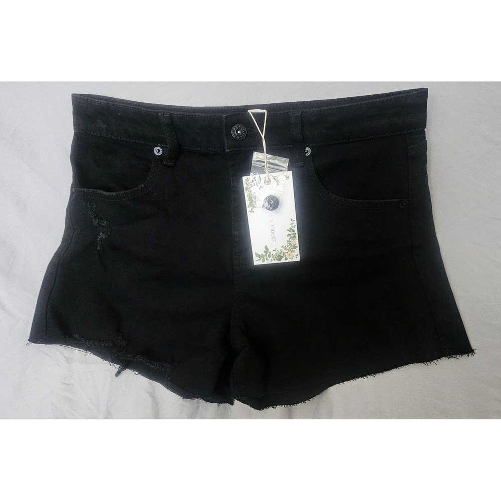 Chelsea & Violet Size 27 Shorts Black Distressed Denim Cut Off Raw Hem NWT L501